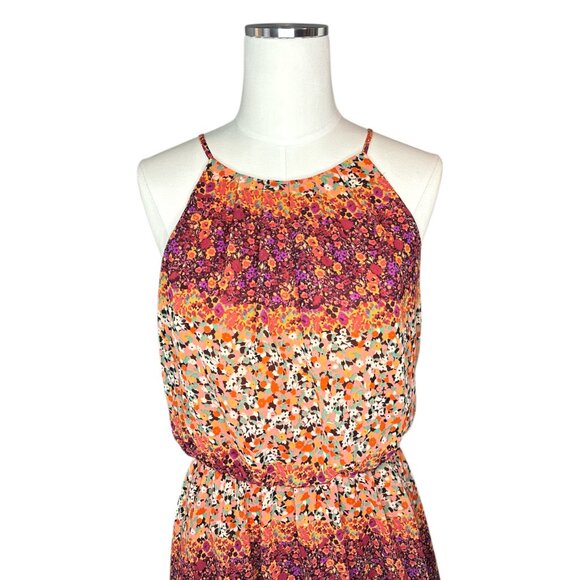 Floral Sleeveless Mini Dress Large Boho Halter Neck Sundress Festival Garden - Picture 3 of 16
